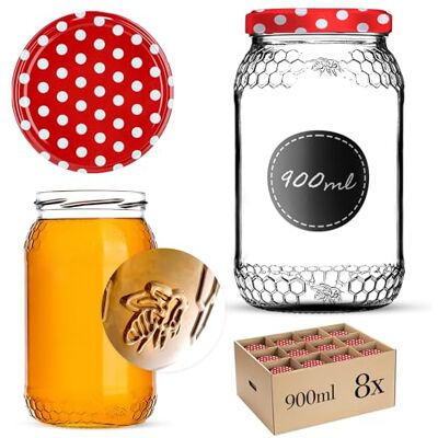 KADAX 8er Set Einmachgläser 900ml TO82 Rot gepunktet, Große Sturzgläser mit Schraubdeckel, Einkochgläser Fermentierglas für Gurken, Gemüse, Sauerteig KADAX 8er Set Einmachgläser 900ml TO82 Rot gepunktet, Große Sturzgläser mit Schraubdeckel, Einkochgläser Fermentierglas für Gurken, Gemüse, Sauerteig
