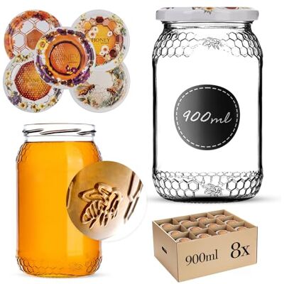 KADAX 8er Set Einmachgläser 900ml TO82 Blütenhonig, Große Sturzgläser mit Schraubdeckel, Einkochgläser Fermentierglas für Gurken, Gemüse, Sauerteig KADAX 8er Set Einmachgläser 900ml TO82 Blütenhonig, Große Sturzgläser mit Schraubdeckel, Einkochgläser Fermentierglas für Gurken, Gemüse, Sauerteig