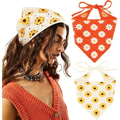 DRESHOW 2 Stück Damen Boho Stirnbänder Dreieck Kopftücher Bandanas Turban Krawatte Haarbänder Elastisches Haarschal für Damen und Mädchen DRESHOW 2 Stück Damen Boho Stirnbänder Dreieck Kopftücher Bandanas Turban Krawatte Haarbänder Elastisches Haarschal für Damen und Mädchen