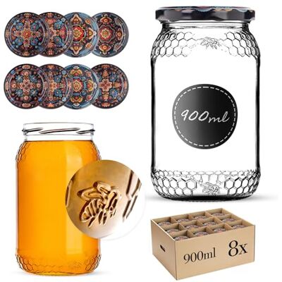 KADAX 8er Set Einmachgläser 900ml TO82 Symmetrische, Große Sturzgläser mit Schraubdeckel, Einkochgläser Fermentierglas für Gurken, Gemüse, Sauerteig KADAX 8er Set Einmachgläser 900ml TO82 Symmetrische, Große Sturzgläser mit Schraubdeckel, Einkochgläser Fermentierglas für Gurken, Gemüse, Sauerteig