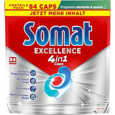 Somat Excellence 4in1 Caps (84 Caps), schnellauflösende Spülmaschinen Caps für brillanten Glanz auch im Niedrigtemperatur-, Kurz- & Eco-Programm, Caps entfernen kraftvoll Eingebranntes Somat Excellence 4in1 Caps (84 Caps), schnellauflösende Spülmaschinen Caps für brillanten Glanz auch im Niedrigtemperatur-, Kurz- & Eco-Programm, Caps entfernen kraftvoll Eingebranntes