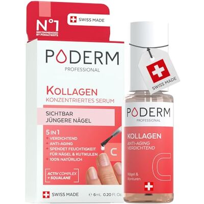 PODERM 5 in 1 Nagel Booster Serum Kollagen Redensifizierende & Anti-Aging Pflege für Geschwächte Nägel 6 ml Hydratisiert & Stärkt 100% Natürlich Entwickelt von einem Podologen in Schweiz PODERM 5 in 1 Nagel Booster Serum Kollagen Redensifizierende & Anti-Aging Pflege für Geschwächte Nägel 6 ml Hydratisiert & Stärkt 100% Natürlich Entwickelt von einem Podologen in Schweiz