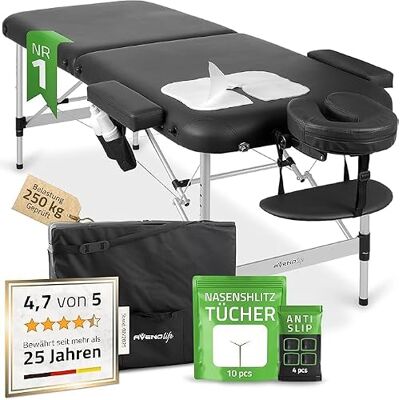 HABYS Massageliege Klappbar aus Alu mit 2 Zonen 185 × 70cm, Nadia Massage Table mit Belastbarkeit bis 250 kg, Massage Liege mit Zubehör, Transporttasche HABYS Massageliege Klappbar aus Alu mit 2 Zonen 185 × 70cm, Nadia Massage Table mit Belastbarkeit bis 250 kg, Massage Liege mit Zubehör, Transporttasche