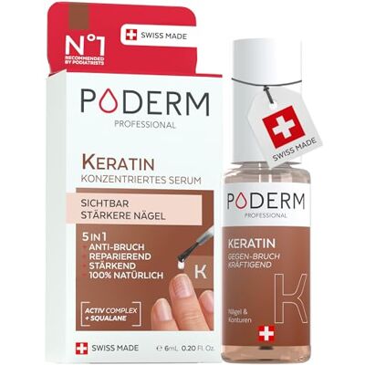 PODERM 5 in 1 Nagel Booster Serum Keratin Vorbeugende Anti-Bruch Pflege & Härter zur Stärkung der Struktur brüchiger Nägel 6 ML 100% Natürlich Entwickelt von einem Podologen in der Schweiz PODERM 5 in 1 Nagel Booster Serum Keratin Vorbeugende Anti-Bruch Pflege & Härter zur Stärkung der Struktur brüchiger Nägel 6 ML 100% Natürlich Entwickelt von einem Podologen in der Schweiz