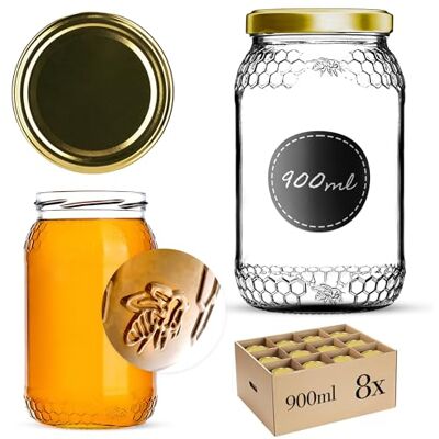 KADAX 8er Set Einmachgläser 900ml TO82 Gold, Große Sturzgläser mit Schraubdeckel, Einkochgläser Fermentierglas für Gurken, Gemüse, Sauerteig KADAX 8er Set Einmachgläser 900ml TO82 Gold, Große Sturzgläser mit Schraubdeckel, Einkochgläser Fermentierglas für Gurken, Gemüse, Sauerteig
