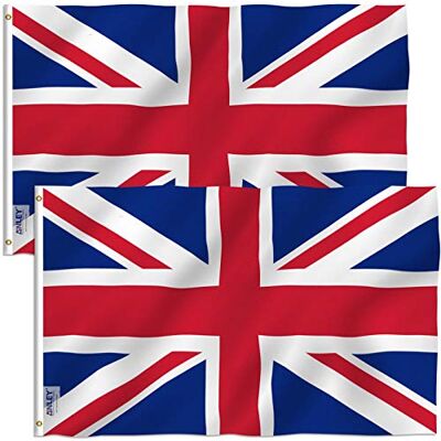 Anley Packung mit 2 Fly Breeze 3x5 Fuß Großbritannien UK Flagge Lebendige Farbe und UV-Lichtechtheit Leinwandkopf und doppelt genäht Britische Nationalflaggen Polyester mit Messingösen 3 x 5 Ft Anley Packung mit 2 Fly Breeze 3x5 Fuß Großbritannien UK Flagge Lebendige Farbe und UV-Lichtechtheit Leinwandkopf und doppelt genäht Britische Nationalflaggen Polyester mit Messingösen 3 x 5 Ft