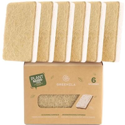 GREENZLA Natürliche Küchenschwämme 6 Stück – pflanzlich abbaubarer Sisal-Hanf-Geschirrschwamm – umweltfreundlich, geruchsneutral, kratzfester Scheuerschwamm für Küchenarbeitsplatten, Badewannen, GREENZLA Natürliche Küchenschwämme 6 Stück – pflanzlich abbaubarer Sisal-Hanf-Geschirrschwamm – umweltfreundlich, geruchsneutral, kratzfester Scheuerschwamm für Küchenarbeitsplatten, Badewannen,
