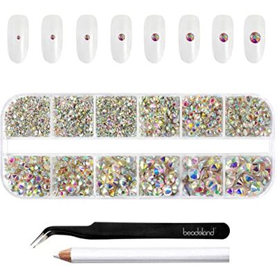 BEADSLAND Strasssteine Nägel,Kristall WeissAB,6 Größen Gemischt,2500 Stk Klare AB Strasssteine Kit,SS4-SS30,Glasmaterial,zum Basteln,Gesicht Edelsteine,mit Picking-Pinzette und Wachsstift BEADSLAND Strasssteine Nägel,Kristall WeissAB,6 Größen Gemischt,2500 Stk Klare AB Strasssteine Kit,SS4-SS30,Glasmaterial,zum Basteln,Gesicht Edelsteine,mit Picking-Pinzette und Wachsstift