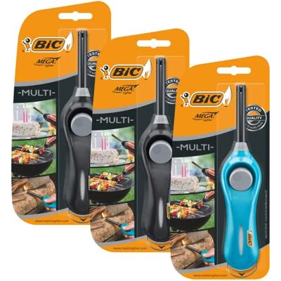 BIC Megalighter Feuerzeuge, Farbe zufällig Schwarz oder Türkis Packung mit 3 Stück BIC Megalighter Feuerzeuge, Farbe zufällig Schwarz oder Türkis Packung mit 3 Stück