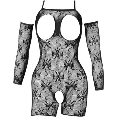 COTTELLI Busenfreier Catsuit ouvert Rautenspitze inkl. Armstulpen schwarz COTTELLI Busenfreier Catsuit ouvert Rautenspitze inkl. Armstulpen schwarz