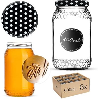 KADAX 8er Set Einmachgläser 900ml TO82 Schwarz gepunktet, Große Sturzgläser mit Schraubdeckel, Einkochgläser Fermentierglas für Gurken, Gemüse, Sauerteig KADAX 8er Set Einmachgläser 900ml TO82 Schwarz gepunktet, Große Sturzgläser mit Schraubdeckel, Einkochgläser Fermentierglas für Gurken, Gemüse, Sauerteig