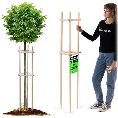 KADAX Baumstütze 150 cm aus robustem Holz, Baumpfahl zur sicheren Fixierung junger Bäume & Sträucher, dreibeinige Pflanzenstütze aus Buchenholz für Garten KADAX Baumstütze 150 cm aus robustem Holz, Baumpfahl zur sicheren Fixierung junger Bäume & Sträucher, dreibeinige Pflanzenstütze aus Buchenholz für Garten