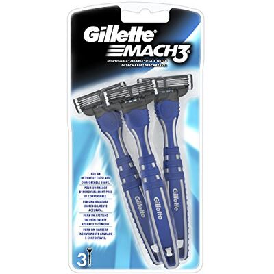 Gillette Mach3 Bartschneider für Herren, freihändiger Rasierer, 3 Rasierklingen mit 3 Klingen, einfaches Ausspülen, sehr gutes Gleiten mit Gleitgel, bis zu 15 Rasuren mit 1 Scherkopf, Einweg und Gillette Mach3 Bartschneider für Herren, freihändiger Rasierer, 3 Rasierklingen mit 3 Klingen, einfaches Ausspülen, sehr gutes Gleiten mit Gleitgel, bis zu 15 Rasuren mit 1 Scherkopf, Einweg und