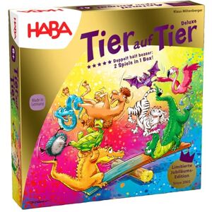 HABA Tier auf Tier Deluxe Version – Stapel- und Würfelspiel aus Holz mit 30 bunten Tieren und Wippe, Wackelspaß für die ganze Familie, Spiel ab 4 Jahren – 2012205001 HABA Tier auf Tier Deluxe Version – Stapel- und Würfelspiel aus Holz mit 30 bunten Tieren und Wippe, Wackelspaß für die ganze Familie, Spiel ab 4 Jahren – 2012205001