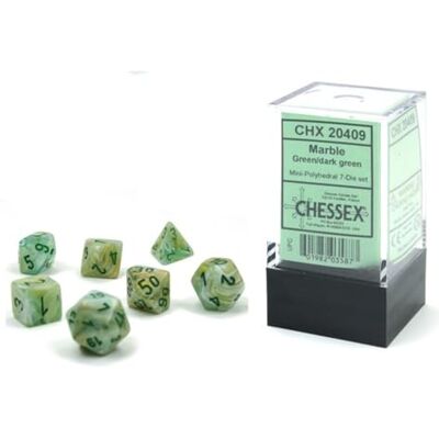 Chessex Marble Mini-Polyhedral Green/Dark Green 7-Die Set Chessex Marble Mini-Polyhedral Green/Dark Green 7-Die Set
