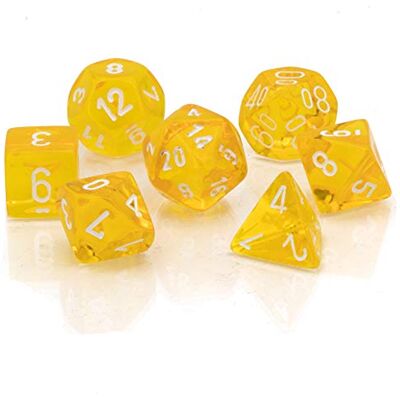 Chessex Translucent Polyhedral 7-Die Set Yellow/White Chessex Translucent Polyhedral 7-Die Set Yellow/White
