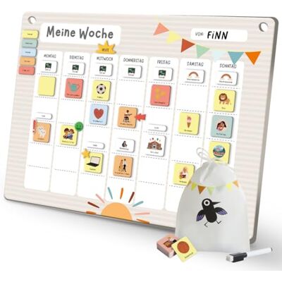 ART Rabano Wochenplaner Kinder Magnettafel Kinder für die Wochenplanung 200 Magnete, Montessori-Wochenplanung, unterstützt Routinen bei ADHS, Verantwortung und Selbstständigkeit im Alltag ART Rabano Wochenplaner Kinder Magnettafel Kinder für die Wochenplanung 200 Magnete, Montessori-Wochenplanung, unterstützt Routinen bei ADHS, Verantwortung und Selbstständigkeit im Alltag