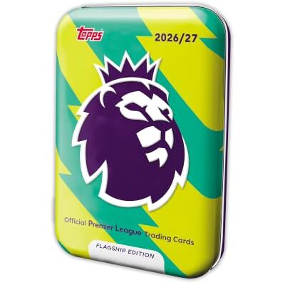 Topps Flagship Premier League 2026/27 Trading Cards Mega Tin 3 Jede Mega Tin enthält 40 Karten, darunter 2 On-Fire-Karten sowie 2 exklusive Pink-Voltage-Parallels! Topps Flagship Premier League 2026/27 Trading Cards Mega Tin 3 Jede Mega Tin enthält 40 Karten, darunter 2 On-Fire-Karten sowie 2 exklusive Pink-Voltage-Parallels!