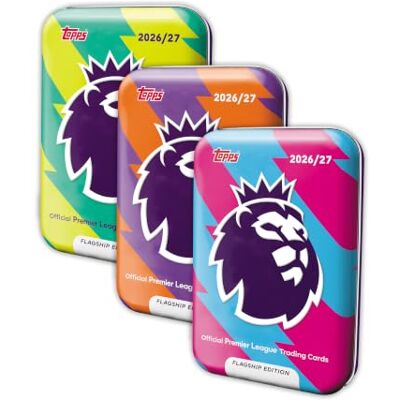 Topps Flagship Premier League 2026/27 Trading Cards Mega Tin Bundle Das Mega Tin Bundle enthält alle 3 Mega Tins der Kollektion (40 Karten pro Tin). Topps Flagship Premier League 2026/27 Trading Cards Mega Tin Bundle Das Mega Tin Bundle enthält alle 3 Mega Tins der Kollektion (40 Karten pro Tin).