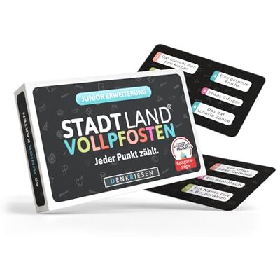 DENKRIESEN Stadt Land VOLLPFOSTEN Das Brettspiel Junior Erweiterung 354 neue Junior-Kategorien erweitern das Brettspiel und sorgen für abwechslungsreichen Spielspaß für die ganze Familie. DENKRIESEN Stadt Land VOLLPFOSTEN Das Brettspiel Junior Erweiterung 354 neue Junior-Kategorien erweitern das Brettspiel und sorgen für abwechslungsreichen Spielspaß für die ganze Familie.