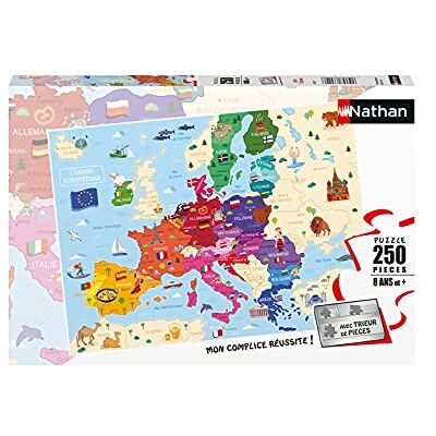 NATHAN Kinderpuzzle 250 Teile Europakarte Mädchen oder Jungen ab 8 Jahren Hochwertiges Puzzle Dicker und haltbarer Karton Kartografie 86879 NATHAN Kinderpuzzle 250 Teile Europakarte Mädchen oder Jungen ab 8 Jahren Hochwertiges Puzzle Dicker und haltbarer Karton Kartografie 86879