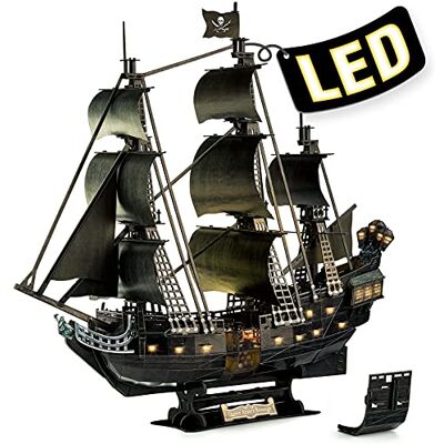 CubicFun 3D Puzzle, Black Pearl, Queen Anne's Revenge, LED, 293 Teile, 68cm Großes Queen Anne's Revenge LED Prate Ship Puzzle mit beweglichen Teilen Detailliertes Interieur Schreibtisch Dekor Geschenk CubicFun 3D Puzzle, Black Pearl, Queen Anne's Revenge, LED, 293 Teile, 68cm Großes Queen Anne's Revenge LED Prate Ship Puzzle mit beweglichen Teilen Detailliertes Interieur Schreibtisch Dekor Geschenk