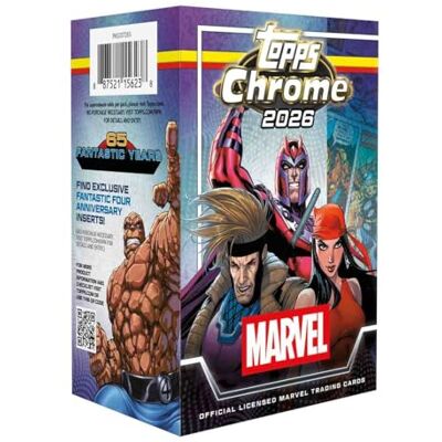 Topps 2026 Chrome® Marvel-Comics – Vorteilsbox (4 Karten pro Packung, 8 Packungen pro Box) Finden Sie exklusive fantastische Vier-Jubiläumseinsätze! Topps 2026 Chrome® Marvel-Comics – Vorteilsbox (4 Karten pro Packung, 8 Packungen pro Box) Finden Sie exklusive fantastische Vier-Jubiläumseinsätze!