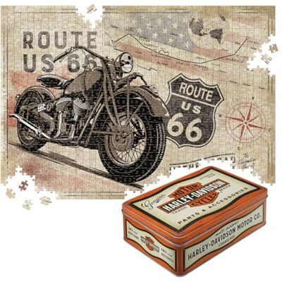 ART Retro Puzzle 1000 Teile, 68 x 48 cm, Route 66 – Bike Map H-D Accessories – Geschenk-Idee für Amerika-Fans, für Erwachsene, in Vintage-Metalldose als Geschenkverpackung ART Retro Puzzle 1000 Teile, 68 x 48 cm, Route 66 – Bike Map H-D Accessories – Geschenk-Idee für Amerika-Fans, für Erwachsene, in Vintage-Metalldose als Geschenkverpackung