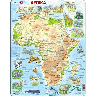 Larsen Puzzles A22 Afrika Physische Karte, Deutsch Ausgabe, Rahmenpuzzle für Kinder ab 6 Jahren, 63 Teile Lernpuzzle, Geographie Puzzle, stabiles Kinderpuzzle aus Karton, Lehrmittel Schule & Zuhause Larsen Puzzles A22 Afrika Physische Karte, Deutsch Ausgabe, Rahmenpuzzle für Kinder ab 6 Jahren, 63 Teile Lernpuzzle, Geographie Puzzle, stabiles Kinderpuzzle aus Karton, Lehrmittel Schule & Zuhause