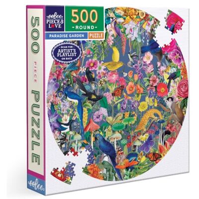 eeBoo Rundes Puzzle, 500 Teile, Paradiesgarten, Puzzle für Erwachsene, aus Karton, rundes Format, Illustrationen von Blumen und Vögeln, Durchmesser 58,5 cm eeBoo Rundes Puzzle, 500 Teile, Paradiesgarten, Puzzle für Erwachsene, aus Karton, rundes Format, Illustrationen von Blumen und Vögeln, Durchmesser 58,5 cm