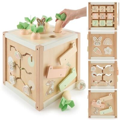 Bieco Motorikwürfel XXL aus Holz FSC® – Montessori Activity Cube ab 12 Monaten – Karotten-Steckspiel (Größen sortieren) & Kugelbahn – Zahlen/Motive, Memory, Schiebelabyrinth – Design Hase Bieco Motorikwürfel XXL aus Holz FSC® – Montessori Activity Cube ab 12 Monaten – Karotten-Steckspiel (Größen sortieren) & Kugelbahn – Zahlen/Motive, Memory, Schiebelabyrinth – Design Hase