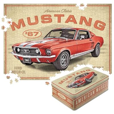 ART Retro Puzzle 1000 Teile, 68 x 48 cm, Ford Mustang – GT 1967 Red – Geschenk-Idee für Ford Fans, Original Lizenzprodukt (OLP), für Erwachsene, in Vintage-Metalldose als Geschenkverpackung ART Retro Puzzle 1000 Teile, 68 x 48 cm, Ford Mustang – GT 1967 Red – Geschenk-Idee für Ford Fans, Original Lizenzprodukt (OLP), für Erwachsene, in Vintage-Metalldose als Geschenkverpackung