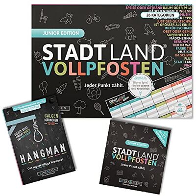DENKRIESEN Trio Junior Edition SLV Spielblock, Kartenspiel & Hangman Drei Familienspiele mit Spielblock, Kartenspiel und Rätselspiel für kreativen Spielspaß zuhause und unterwegs. DENKRIESEN Trio Junior Edition SLV Spielblock, Kartenspiel & Hangman Drei Familienspiele mit Spielblock, Kartenspiel und Rätselspiel für kreativen Spielspaß zuhause und unterwegs.