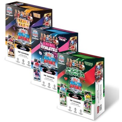 Topps Match Attax UCC 2026/27 Booster Tin Bundle Jede Booster Tin enthält 36 Karten, darunter vier exklusive Age of Heroes Limited Edition-Karten. Topps Match Attax UCC 2026/27 Booster Tin Bundle Jede Booster Tin enthält 36 Karten, darunter vier exklusive Age of Heroes Limited Edition-Karten.