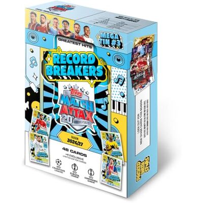 Topps Match Attax UCC 2026/27 Mega Tin 3 (Record Breakers) Jede Mega Tin enthält sechs Sammelkartenpäckchen sowie vier exklusive Greatest Hits Limited Edition-Karten. Topps Match Attax UCC 2026/27 Mega Tin 3 (Record Breakers) Jede Mega Tin enthält sechs Sammelkartenpäckchen sowie vier exklusive Greatest Hits Limited Edition-Karten.