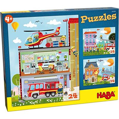 HABA 304186 Puzzles Kleine Feuerwehr, 3 Puzzles mit je 24 Teilen, 3 unterschiedliche Feuerwehr-Motive, Puzzlespaß ab 4 Jahren HABA 304186 Puzzles Kleine Feuerwehr, 3 Puzzles mit je 24 Teilen, 3 unterschiedliche Feuerwehr-Motive, Puzzlespaß ab 4 Jahren
