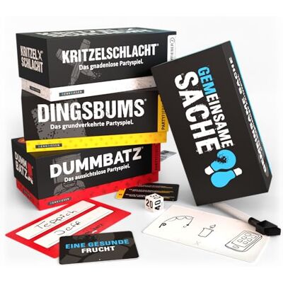 DENKRIESEN PARTYFIEBER MEGA Pack ab 10 Jahren & 3-8 Spieler 4 Spiele in 1 Bundle: KRITZELSCHLACHT, DUMMBATZ, GEMEINSAME Sache & DINGSBUMS Partyspiele Familienspiele Gesellschaftsspiele DENKRIESEN PARTYFIEBER MEGA Pack ab 10 Jahren & 3-8 Spieler 4 Spiele in 1 Bundle: KRITZELSCHLACHT, DUMMBATZ, GEMEINSAME Sache & DINGSBUMS Partyspiele Familienspiele Gesellschaftsspiele