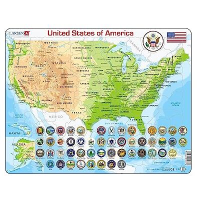 Larsen Puzzle K36-GB – USA Physikalische Karte, Englisch, Alter 6–12, Rahmenpuzzle mit 90 Teilen, lehrreiches Geographie-Puzzle, Kontur- & Figurenstücke Larsen Puzzle K36-GB – USA Physikalische Karte, Englisch, Alter 6–12, Rahmenpuzzle mit 90 Teilen, lehrreiches Geographie-Puzzle, Kontur- & Figurenstücke