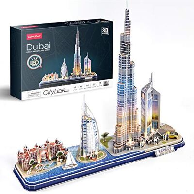 CubicFun 3D Puzzle Dubai LED CityLine, 182 Teile Atlantis The Palm Dubai, Burj Al Arab Jumeirah Hotel, Burj Khalifa, Emirates Towers, Modellbausatz Erwachsene CubicFun 3D Puzzle Dubai LED CityLine, 182 Teile Atlantis The Palm Dubai, Burj Al Arab Jumeirah Hotel, Burj Khalifa, Emirates Towers, Modellbausatz Erwachsene