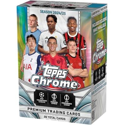 Topps 2024-25 Chrome® UEFA Vereinswettbewerbe Wertbox. 7 Packungen pro Box 4 Karten pro Packung. Topps 2024-25 Chrome® UEFA Vereinswettbewerbe Wertbox. 7 Packungen pro Box 4 Karten pro Packung.