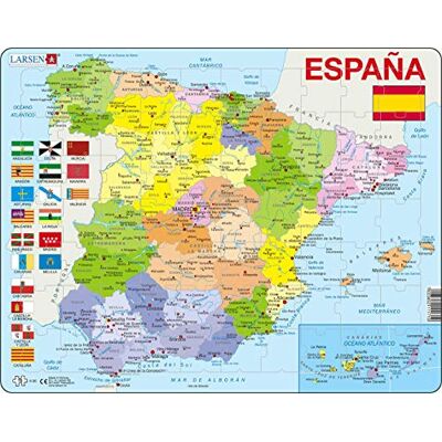 Larsen Puzzles K85 Kinder Rahmenpuzzle Politische Karte Spanien, 70 Teile, ab 8 Jahre, Lernspielzeug, Geografie, Konzentration, Spielspaß Larsen Puzzles K85 Kinder Rahmenpuzzle Politische Karte Spanien, 70 Teile, ab 8 Jahre, Lernspielzeug, Geografie, Konzentration, Spielspaß