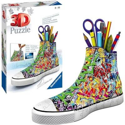 Ravensburger 3D Puzzle Sneaker Graffiti Stiftehalter ab 8 Jahre 108 Teile, Schreibtisch-Organizer, Geschenk zur Einschulung, Schwierigkeit: 2/5, Höhe: ca. 13,5 cm, Ohne Klebstoff Ravensburger 3D Puzzle Sneaker Graffiti Stiftehalter ab 8 Jahre 108 Teile, Schreibtisch-Organizer, Geschenk zur Einschulung, Schwierigkeit: 2/5, Höhe: ca. 13,5 cm, Ohne Klebstoff