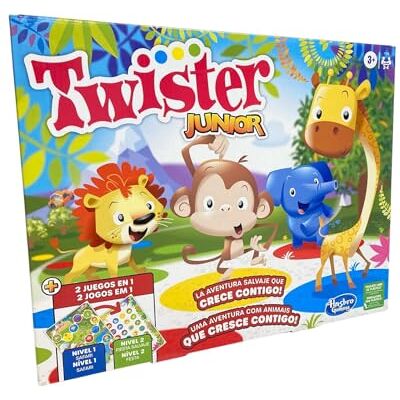 Hasbro Junior Twister Spiel Abenteuer mit Tieren 2 Seiten Matte 2 Spiele in 1 Partyspiel 2 bis 4 Spieler Indoor Spiel Spanische Version Hasbro Junior Twister Spiel Abenteuer mit Tieren 2 Seiten Matte 2 Spiele in 1 Partyspiel 2 bis 4 Spieler Indoor Spiel Spanische Version