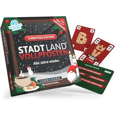 DENKRIESEN Bonuspack Stadt Land VOLLPFOSTEN Kartenspiel Christmas Edition 190 weihnachtliche Kategorien für 3–6 Spieler ab 8 Jahren, ideal für Advent, Wichteln und die Weihnachtszeit. DENKRIESEN Bonuspack Stadt Land VOLLPFOSTEN Kartenspiel Christmas Edition 190 weihnachtliche Kategorien für 3–6 Spieler ab 8 Jahren, ideal für Advent, Wichteln und die Weihnachtszeit.