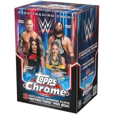 Topps 2026 Chrome® WWE Vorteilsbox (enthält 4 Karten pro Packung, 7 Packungen pro Box mit 3 exklusiven Diamantplattenrefraktoren pro Box) Topps 2026 Chrome® WWE Vorteilsbox (enthält 4 Karten pro Packung, 7 Packungen pro Box mit 3 exklusiven Diamantplattenrefraktoren pro Box)