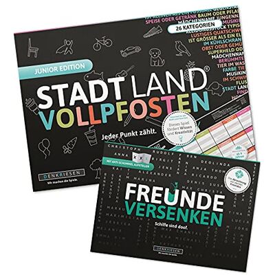 DENKRIESEN Kids Pack Stadt Land VOLLPFOSTEN JUNIOR & Freunde Versenken Zwei kindgerechte Familienspiele, Wortspiele und Strategiespiele für Reisen und Kindergeburtstage. DENKRIESEN Kids Pack Stadt Land VOLLPFOSTEN JUNIOR & Freunde Versenken Zwei kindgerechte Familienspiele, Wortspiele und Strategiespiele für Reisen und Kindergeburtstage.