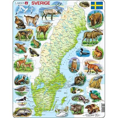Larsen Puzzles K6-SE, Kinder Rahmenpuzzle Physische Karte Schweden, 71 Teile, ab 8 Jahre, Lernspielzeug, Geografie, Konzentration, Spielspaß Larsen Puzzles K6-SE, Kinder Rahmenpuzzle Physische Karte Schweden, 71 Teile, ab 8 Jahre, Lernspielzeug, Geografie, Konzentration, Spielspaß
