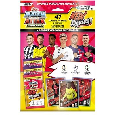 Topps Match Attax 23/24 Update Mega Multipack #1-41 Match Attax Karten, darunter 16 New Signings und eine Exklusive New Signings Limited Edition Karte! Topps Match Attax 23/24 Update Mega Multipack #1-41 Match Attax Karten, darunter 16 New Signings und eine Exklusive New Signings Limited Edition Karte!