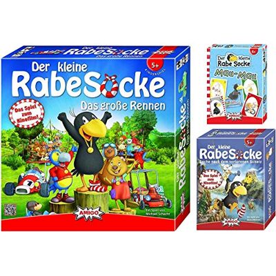 AMIGO Der Kleine Rabe Socke Spielepaket mit Das große Rennen, Suche nach dem verlorenen Schatz und Mau Mau AMIGO Der Kleine Rabe Socke Spielepaket mit Das große Rennen, Suche nach dem verlorenen Schatz und Mau Mau