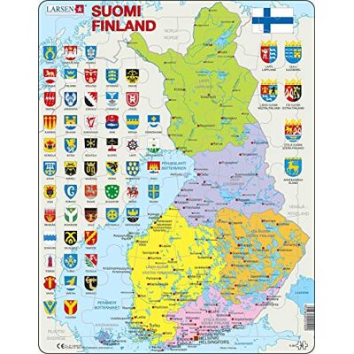 Larsen Puzzles K99 Finnland Politische Karte, Finnisch Edition, Rahmenpuzzle ab 6 Jahren, 48 Teile Lernspiel Geografie Kinder Puzzle aus stabilem Karton Larsen Puzzles K99 Finnland Politische Karte, Finnisch Edition, Rahmenpuzzle ab 6 Jahren, 48 Teile Lernspiel Geografie Kinder Puzzle aus stabilem Karton